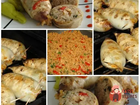 Кальмари з рисом на грилі