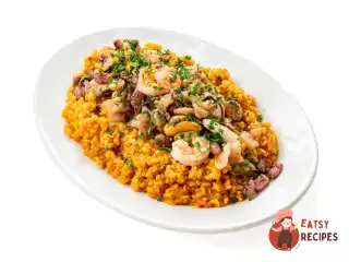 Паелья із булгура з морепродуктами