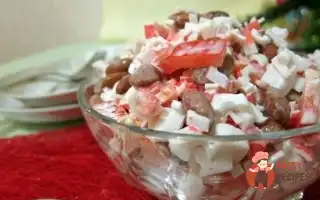 Салат З Квасолею Та Крабовими Паличками Під Зеленню Та Часником