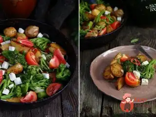 Картопляний салат з броколі, томатами та сиром фета