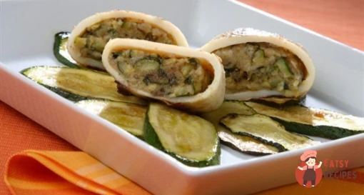 Кальмари, фаршировані цукіні, грибами та картоплею