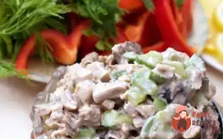 Салат З Курки З Печерицями Та Маринованими Огірками
