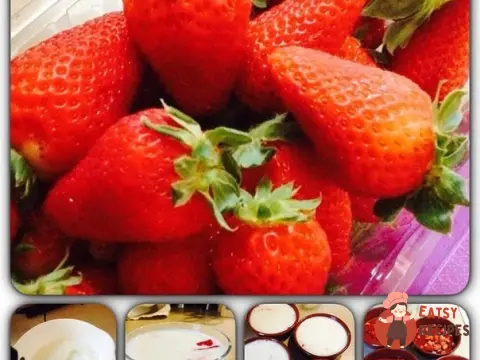 Молочний десерт зі шматочками полуниці