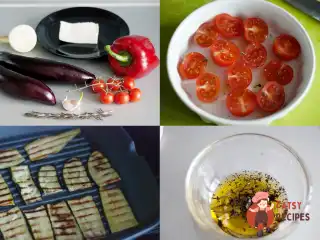 Теплий салат з баклажанів та болгарського перцю з фетою