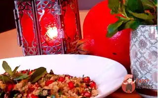 Кускус Із Зернами Гранату, Кедровими Горішками, Родзинками Та Йогуртом.