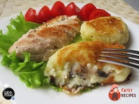 Картопляні зрази з шампіньйонами та цибулею