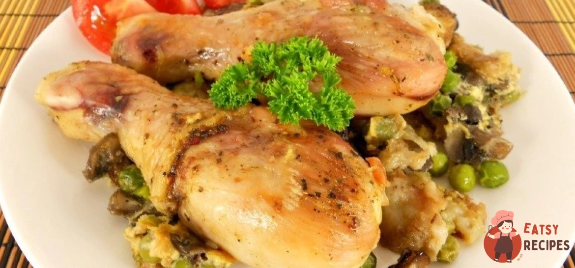 Курячі гомілки з печерицями та зеленим горошком