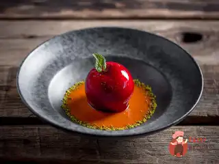 Яблуко, запечене з чорносливом, горіхами та манговим соусом.