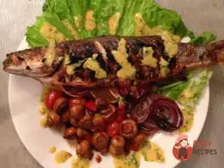 Сибас у грилі з овочами теріяки