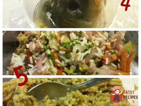 Короп, фарширований рисом з овочами та сиром