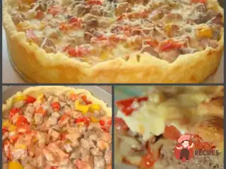 Відкритий м'ясний пиріг з картопляного тіста