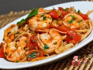 Спагетті з креветками та помідорами