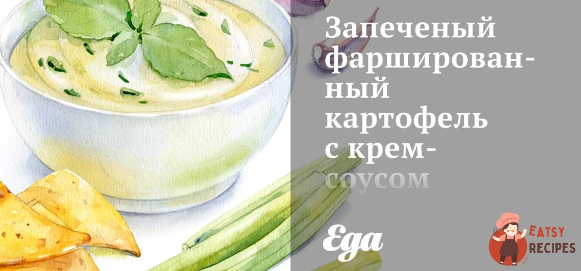 Запечена фарширована картопля з крем-соусом із хрону та червоним перцем.