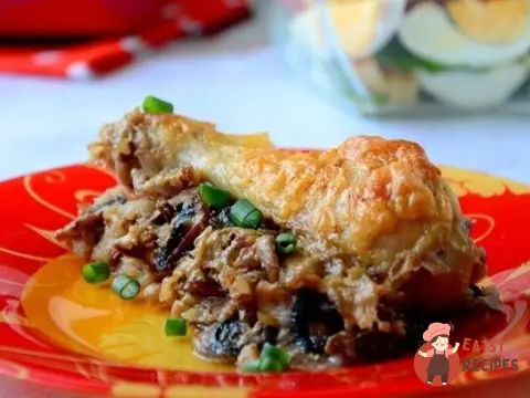 Гречка з куркою, запечена у вершках