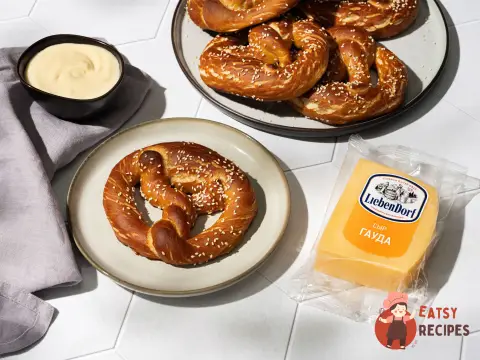 Крендельки із сирним соусом