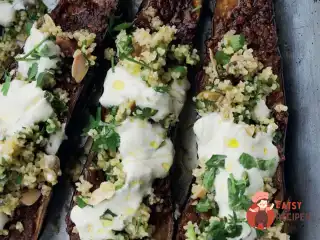 Баклажани з чермулою, булгуром та йогуртом