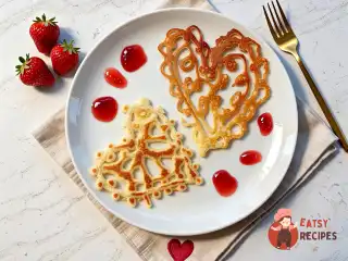 Ажурні млинці у формі серця для романтичного сніданку