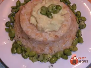 Тімбалло з рису та різони з яблуками в каррі та бобами