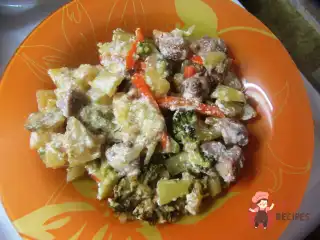 Свинина з овочами у горщиках