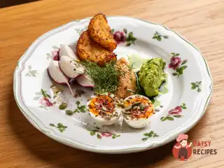 Хашбраун із рієтом із форелі та яйцем