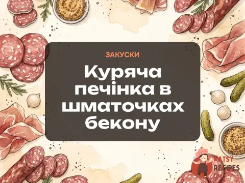 Куряча печінка в шматочках бекону