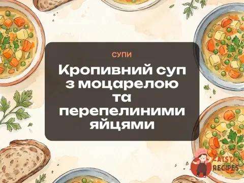 Кропивний суп з моцарелою та перепелиними яйцями