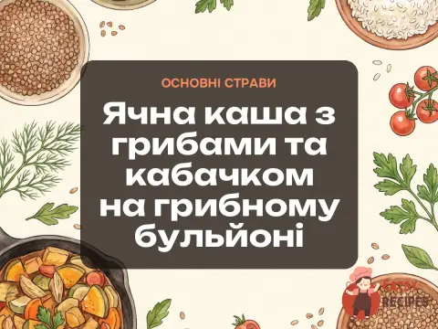 Ячна каша з грибами та кабачком на грибному бульйоні