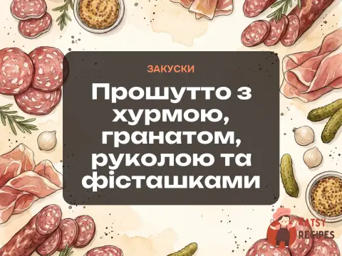 Прошутто з хурмою, гранатом, руколою та фісташками