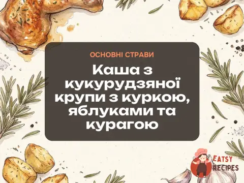 Каша з кукурудзяної крупи з куркою, яблуками та курагою