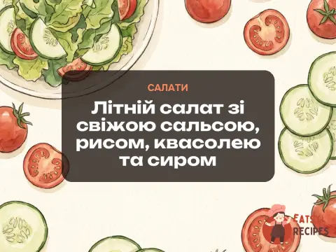 Літній салат зі свіжою сальсою, рисом, квасолею та сиром