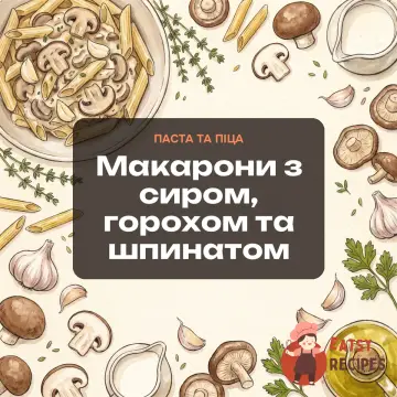 Макарони з сиром, горохом та шпинатом