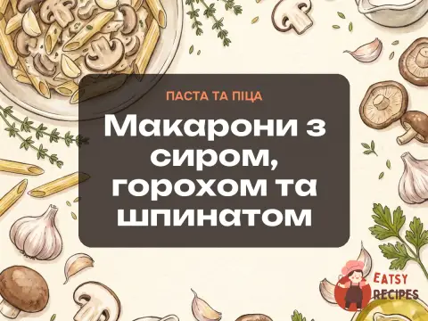Макарони з сиром, горохом та шпинатом