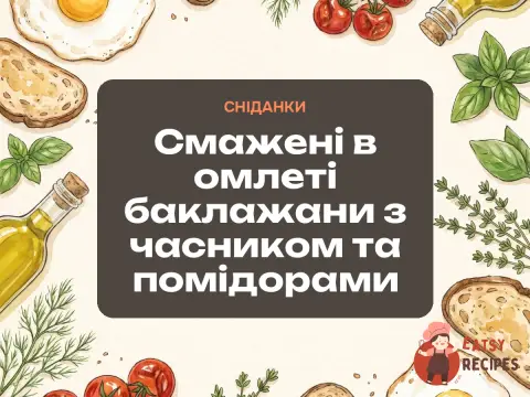 Смажені в омлеті баклажани з часником та помідорами