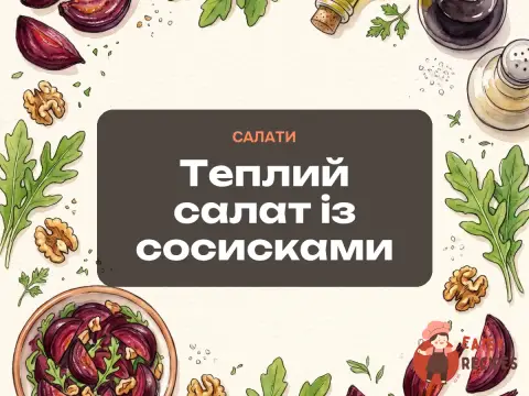 Теплий салат із сосисками