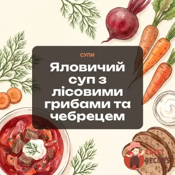 Яловичий суп з лісовими грибами та чебрецем