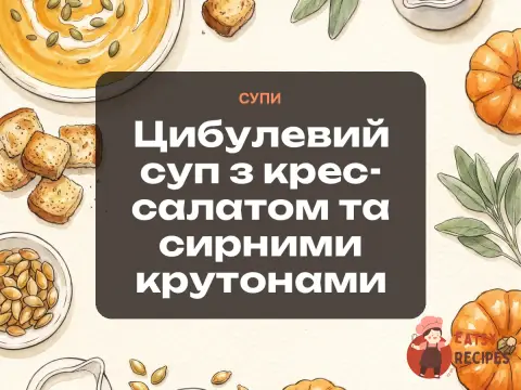 Цибулевий суп з крес-салатом та сирними крутонами