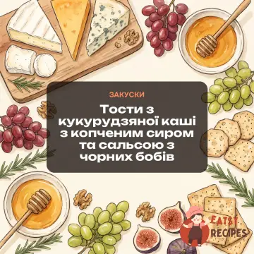 Тости з кукурудзяної каші з копченим сиром та сальсою з чорних бобів