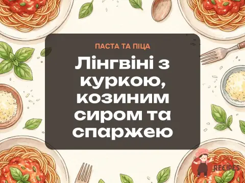 Лінгвіні з куркою, козиним сиром та спаржею