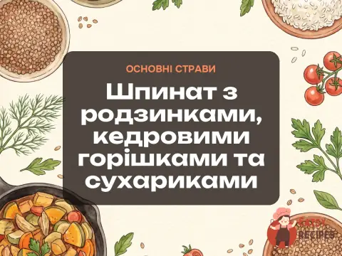 Шпинат з родзинками, кедровими горішками та сухариками