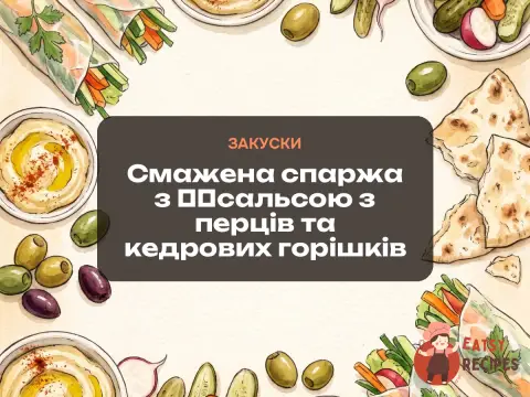 Смажена спаржа з ​​сальсою з перців та кедрових горішків
