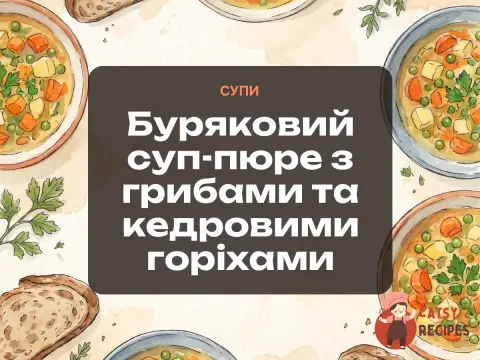 Буряковий суп-пюре з грибами та кедровими горіхами