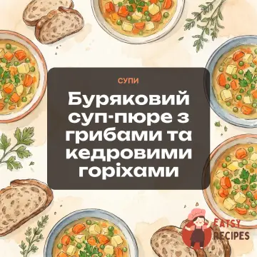 Буряковий суп-пюре з грибами та кедровими горіхами