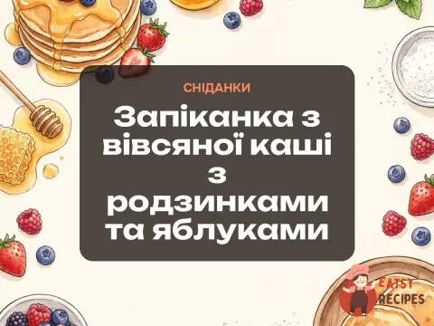 Запіканка з вівсяної каші з родзинками та яблуками