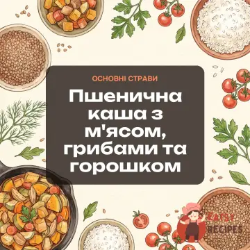 Пшенична каша з м'ясом, грибами та горошком