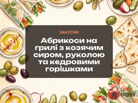 Абрикоси на грилі з козячим сиром, руколою та кедровими горішками