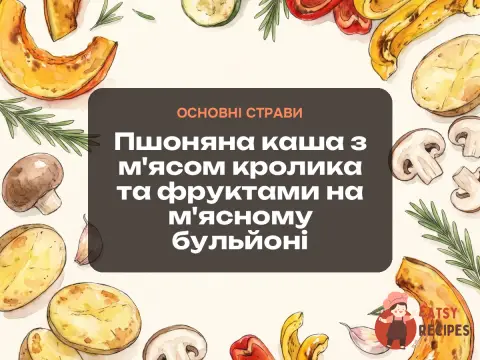 Пшоняна каша з м'ясом кролика та фруктами на м'ясному бульйоні