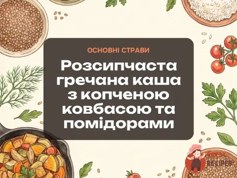 Розсипчаста гречана каша з копченою ковбасою та помідорами