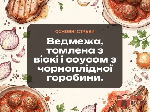 Ведмежа, томлена з віскі і соусом з чорноплідної горобини.