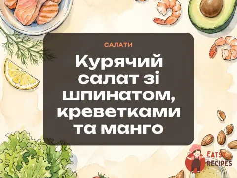 Курячий салат зі шпинатом, креветками та манго