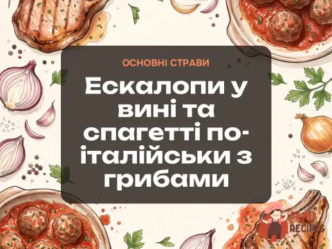Ескалопи у вині та спагетті по-італійськи з грибами